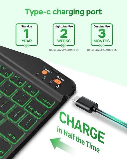 Keyboard Case for iPad 9th 8th 7th Generation 10.2" - 7 Colors Backlit Detachable Folio Keyboard Cover with Pencil Holder for iPad Pro 10.5" / iPad Air 3rd Gen (Black)