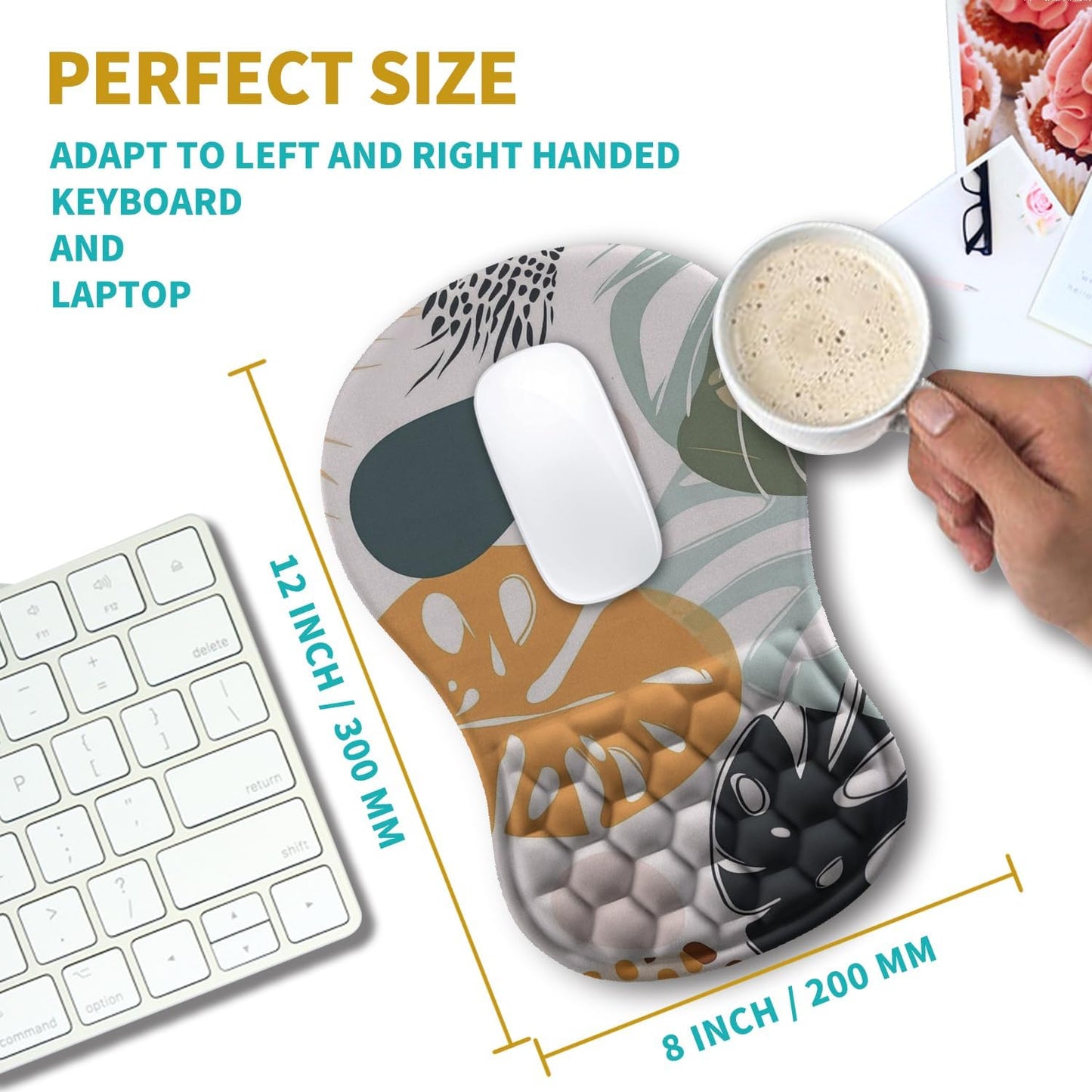 Hokafenle Ergonomic Mouse Pad Wrist Support, Wrist Rest Mousepad for Carpal Tunnel Pain Relief with Integrated Memory Foam Slope Massage Bulge (11.8x7.9 inch,Abstract Leaves