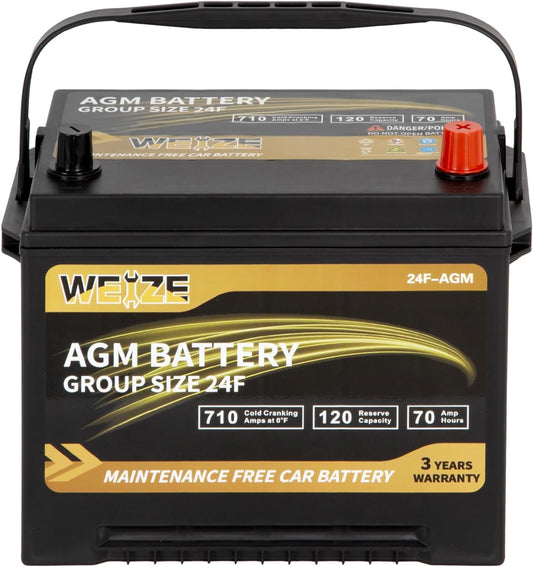 Weize Platinum AGM Battery BCI Group 24F Automotive Battery, 120RC, 710CCA, 36 Months Warranty, Dimensions 10.75" L x 6.81" W x 8.98" H