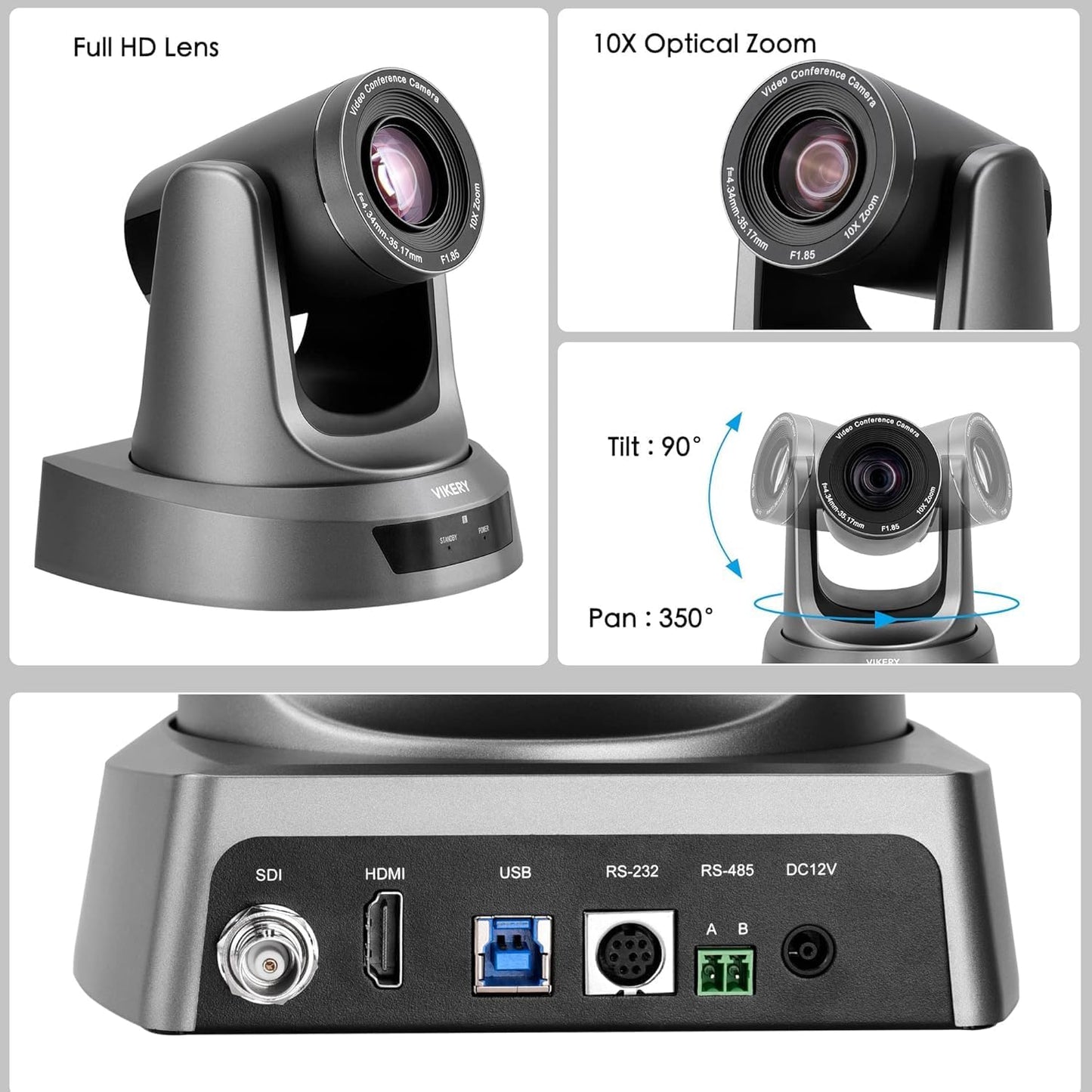 10X PTZ Conference Webcam with 3G-SDI/HDMI/USB Output, 1080P PTZ Live Streaming Camera for Church, Education, Conference Room Camera Attached Remote Control Work with Zoom, Skype, OBS