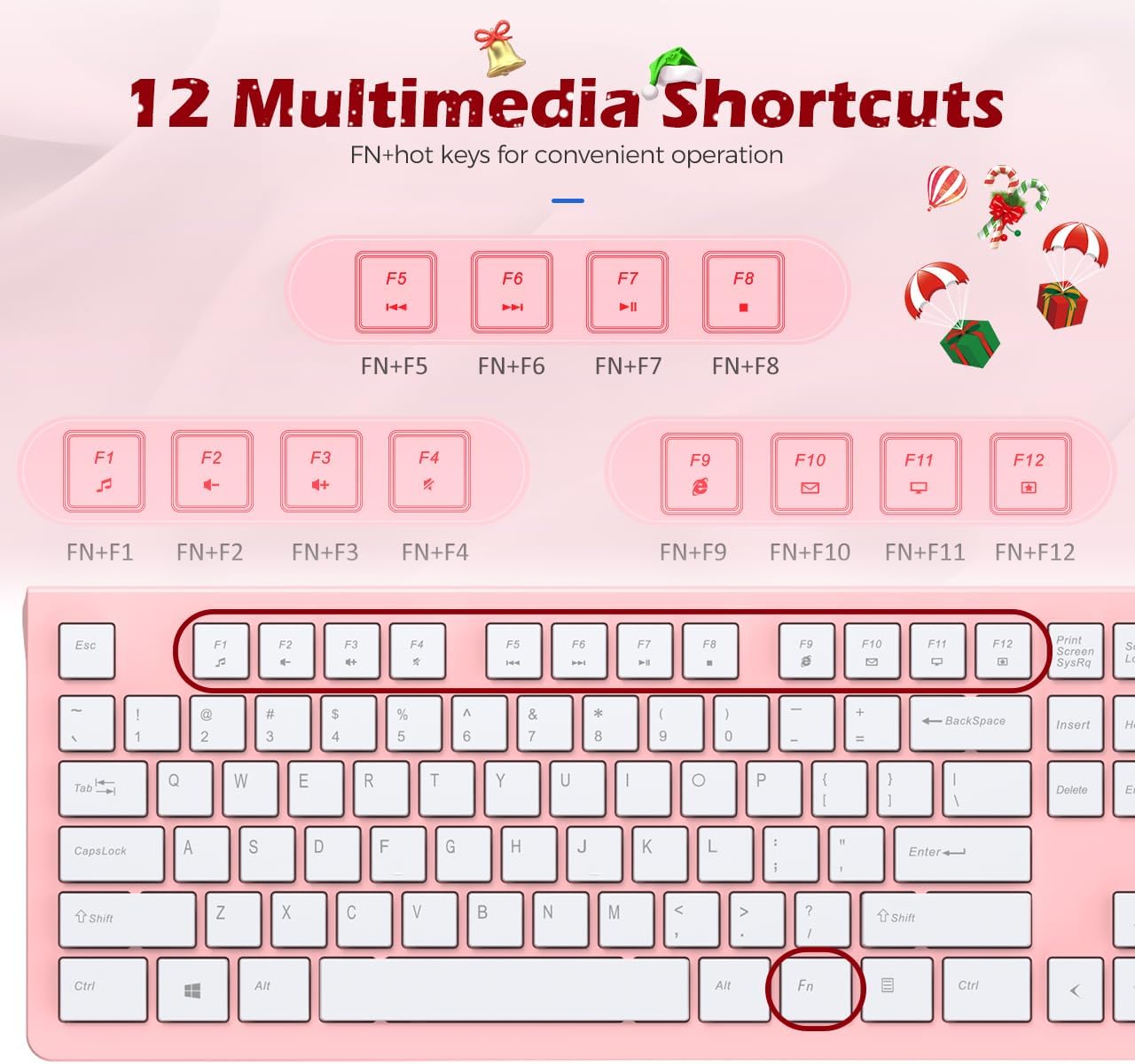 Computer Keyboard Wired, Plug Play USB Keyboard, Low Profile Chiclet Keys, Large Number Pad, Caps Indicators, Foldable Stands, Spill-Resistant, Anti-Wear Letters for PC Laptop (Pink, 1-Pack)