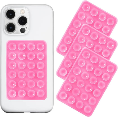 Silicone Suction Phone Case Mount 3 Pack, Silicon Adhesive Suction Cup Phone Mount, Non Slip Sticky Phone Grip for Cellphone, Strong Grip Holder for Selfies and Videos (Pink)