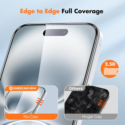 UNBREAKcable Screen Protector for iPhone 16 Plus/15 Plus [3-Pack] Full Coverage Double Shatterproof Tempered Glass [Installation Frame] [9H Hardness] [99.99% HD Clear] [Bubble Free] for iPhone 6.7"