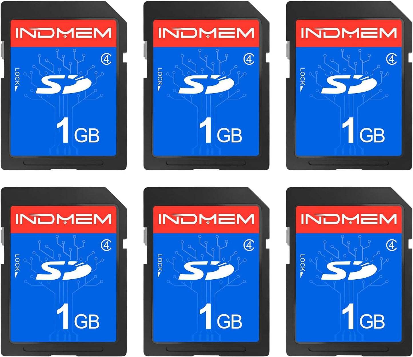 INDMEM SD Card 1GB, 6 Packs Class 4 1GB Flash Memory Card MLC Standard Secure Digital Cards Camera Card