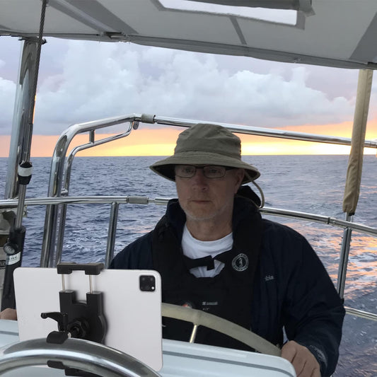 Boat Helm Tablet Holder, Marine Boat Handle Bar Pole Mount, 360°Rotation Clamp Non-Slip Aluminum Alloy Mount,Compatible with 4.7~12.9" iPad/Nexus/LG G Pads/e-Reader/iPhone