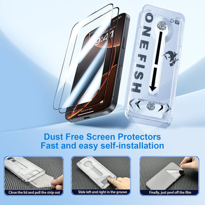 OneFish Full Edge Coverage Tempered Glass Screen Protector for IPhone 16e/ 14/13 / 13 Pro 6.1 inch 2 Pack Edge Reinforcement, Self-Aligning Installation, Case Friendly HD Screen Protectors