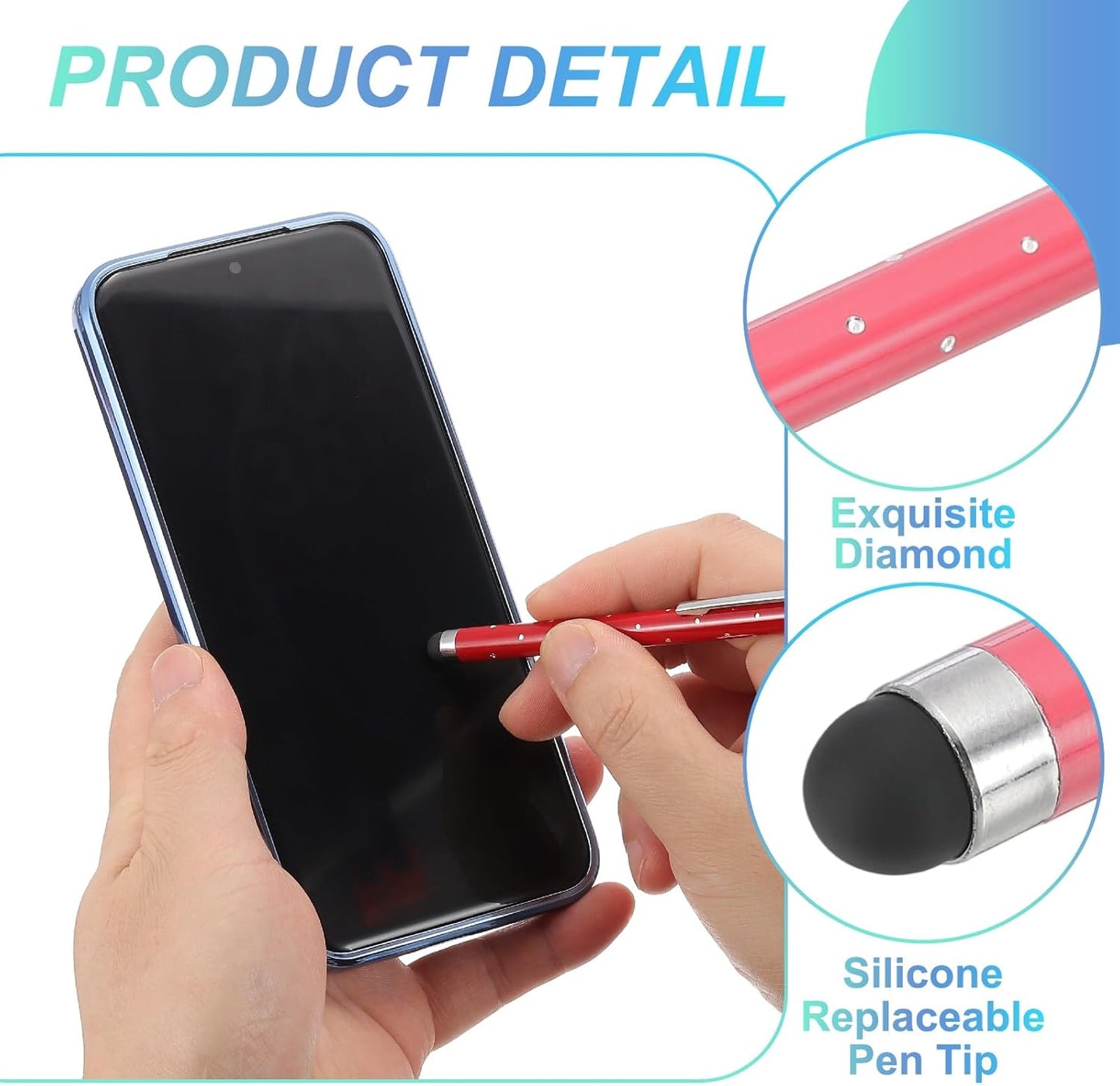 PATIKIL Stylus Pens for Touch Screens, 6 Pcs High Precision Universal Bling Stylus Crystal Metal Capacitive Pen for Touch Screen Devices Phone Tablets Laptop, Pink