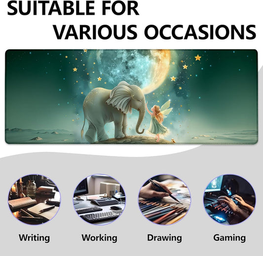 Fairy and Elephant Large Mouse Pad, Gaming Mouse Pad, Keyboard Mat, Non-Slip Rubber Base, Office Accessories, Desk Mat, MousePads for School, Work, Home Decor Gifts 31.5" x 11.8"