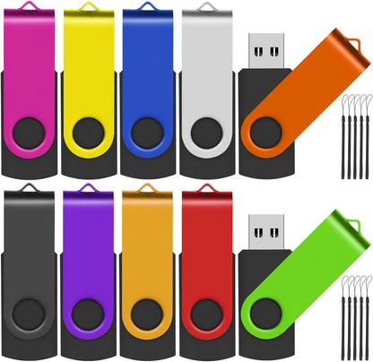 EASTBULL Flash Drives Bulk 16GB USB Thumb Drive 10 Pack USB 2.0 Memory Stick Swivel Pen Drive with Lanyard for Storage and Backup (16 GB 10 Colors)