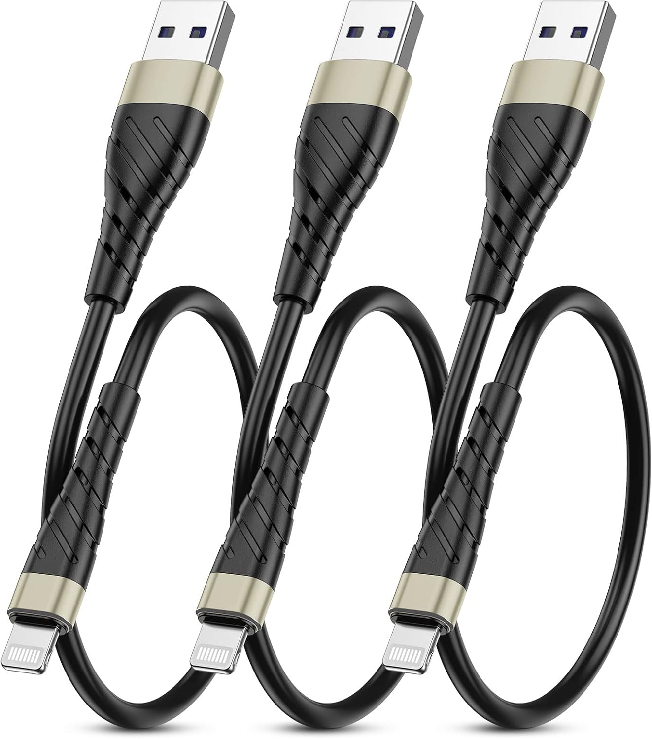 OIITH MFi Certified Short for iPhone Charger Cable 3 Pack 1 Ft, 12 inch for Lightning Charging Cord, Fast 2.4A for iPhone Data Cord Compatible with iPhone12/11/XS/Max/XR/X/8/8P/7P/6/iPad - Gold