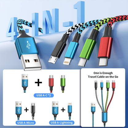 Travel Essentials Dual Type-C 4 in 1 Charging Cable 2 Pack 5FT Multi Charging Cables for All Devices,Universal USB Cable Adapter 2 USB-C/IP/Micro Port for Cell Phones Tablets Samsung Galaxy PS & More