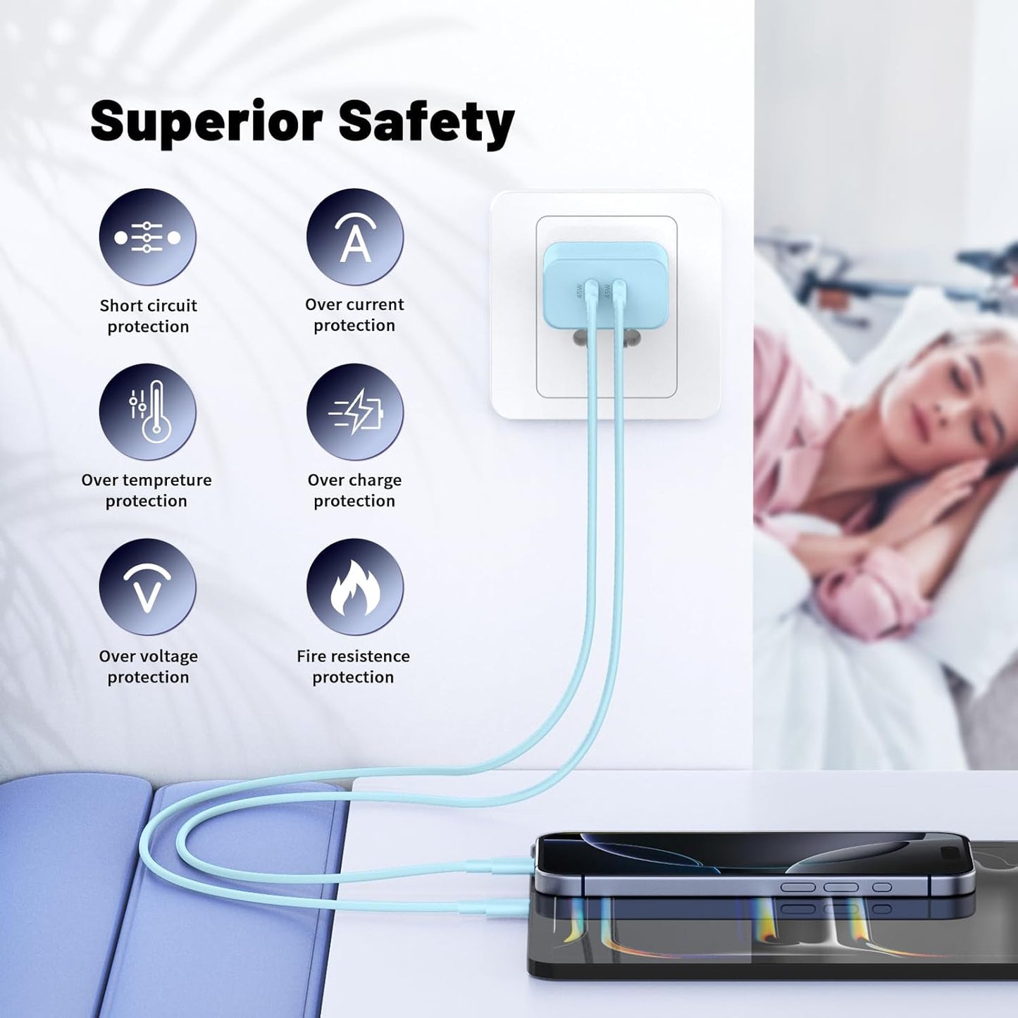 Super Fast Samsung Charger Type C,45W Dual Port USB C Fast Charger Block [2-Pack] & Extra Long 60W 3/6/6/10FT USB C Cable - PD Quick Charging 3.0 for Samsung Galaxy S25 Ultra/S24+/S23 iPhone 16