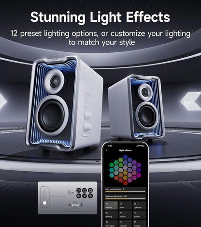 Edifier QR30 2.0 Desktop Active Speaker, Compact Bluetooth V5.4 Computer Speakers, Wireless Bookshelf Speaker, 30W (RMS), 3.5mm AUX & USB-A Wired Input, Dynamic Light Effects, App Control, White