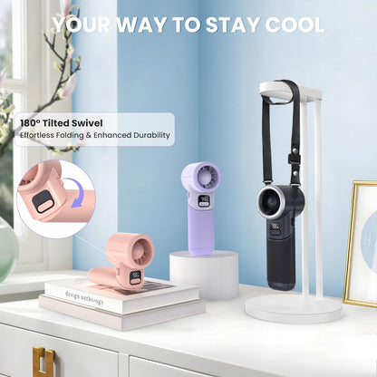 Portable Handheld Fan - 5000mAh Rechargeable Battery, 19Hrs Cooling Max, 5 Speed, 11000RPM High Power Motor, 3-IN-1 Personal Mini Fan with Neck Strap for Women Men Travel/Camping/Outdoor - Purple