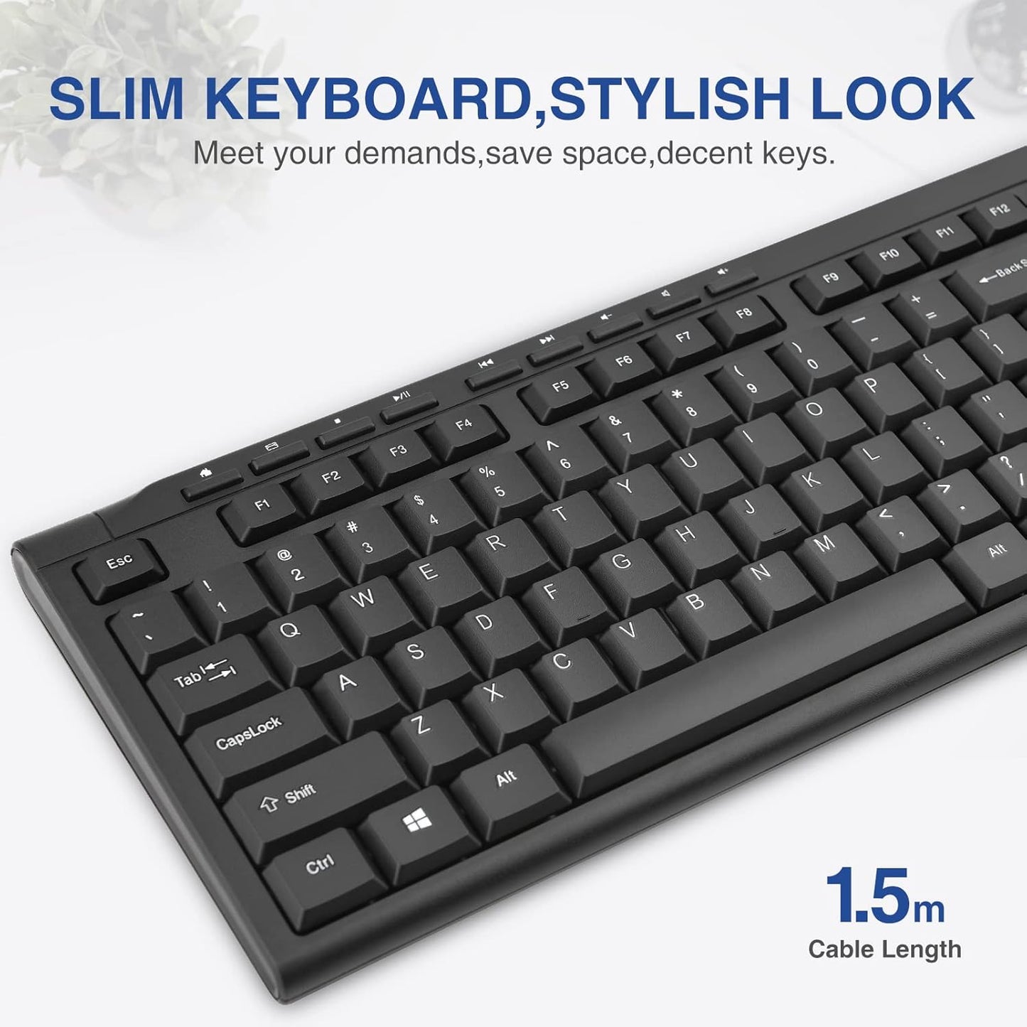 Rii RK907 Ultra-Slim Compact USB Wired Keyboard for Mac and PC,Windows 10/8 / 7 / Vista/XP (Black) (1PCS)