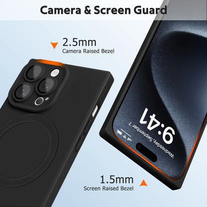 Designed for iPhone 15 Pro Case Compatible with Magsafe Cover Camera Lens Protector Military Grade Protection Shockproof Soft TPU Slim Magnetic Phone Case for iPhone 15 Pro Black