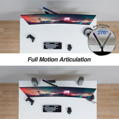 AVLT Single 27”-45” RGB Gaming Monitor Arm Desk Mount Built-in 20 Lighting Modes Touch Button Control Fits Flat/Curved/Ultrawide Screens Height Swivel Tilt Rotation Adjustable Stand -White