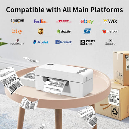 JADENS Bluetooth Thermal Label Printer, 4x6 Wireless Label Printer for Shipping Packages, Support Android, iOS, Mac OS, and Windows, Widely Used for Amazon, Ebay, Shopify, Etsy, USPS