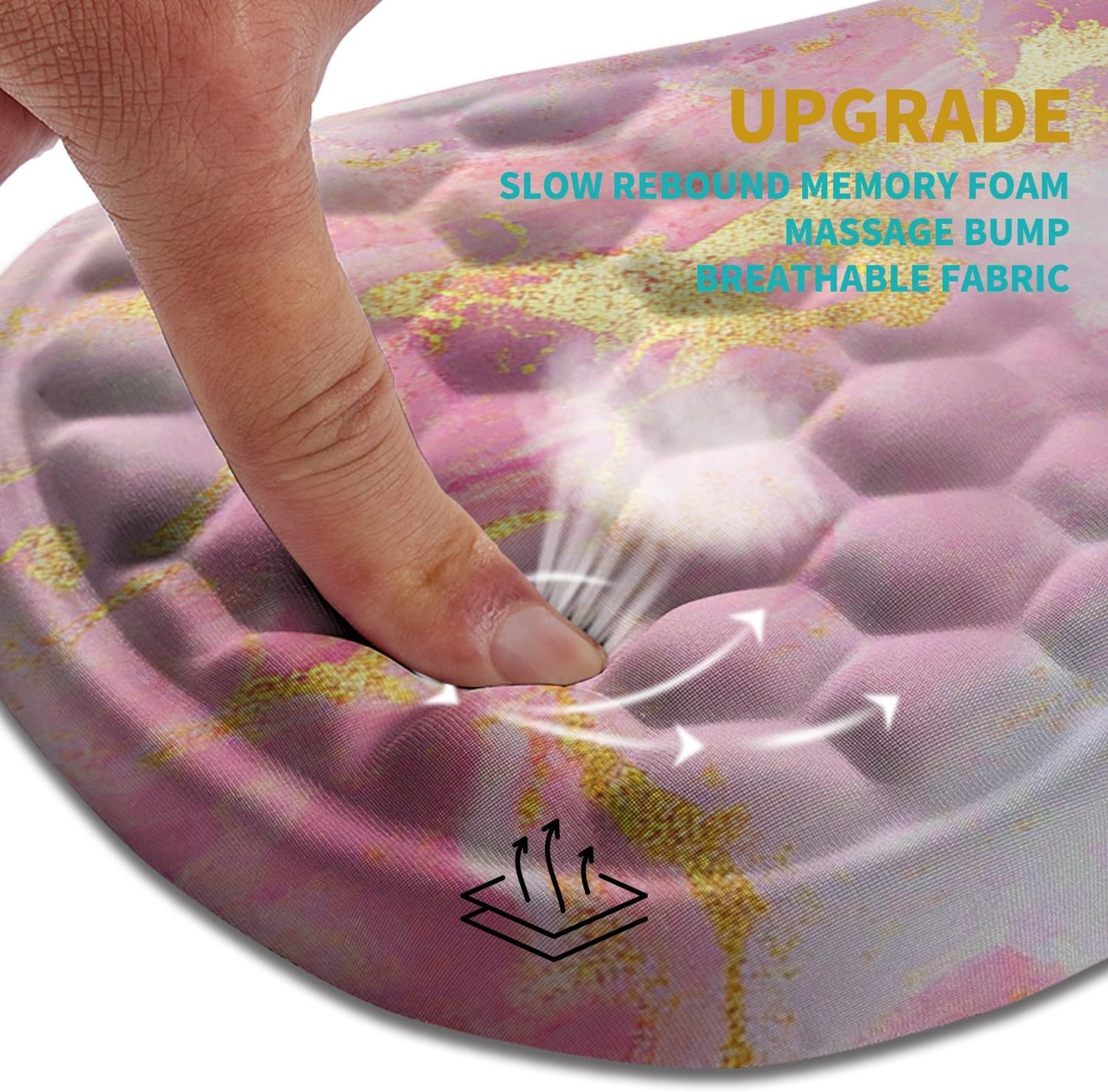 Hokafenle Ergonomic Mouse Pad Wrist Support, Wrist Rest Mousepad for Carpal Tunnel Pain Relief with Integrated Memory Foam Slope Massage Bulge (11.8x7.9 inch,Pink Gold Marble