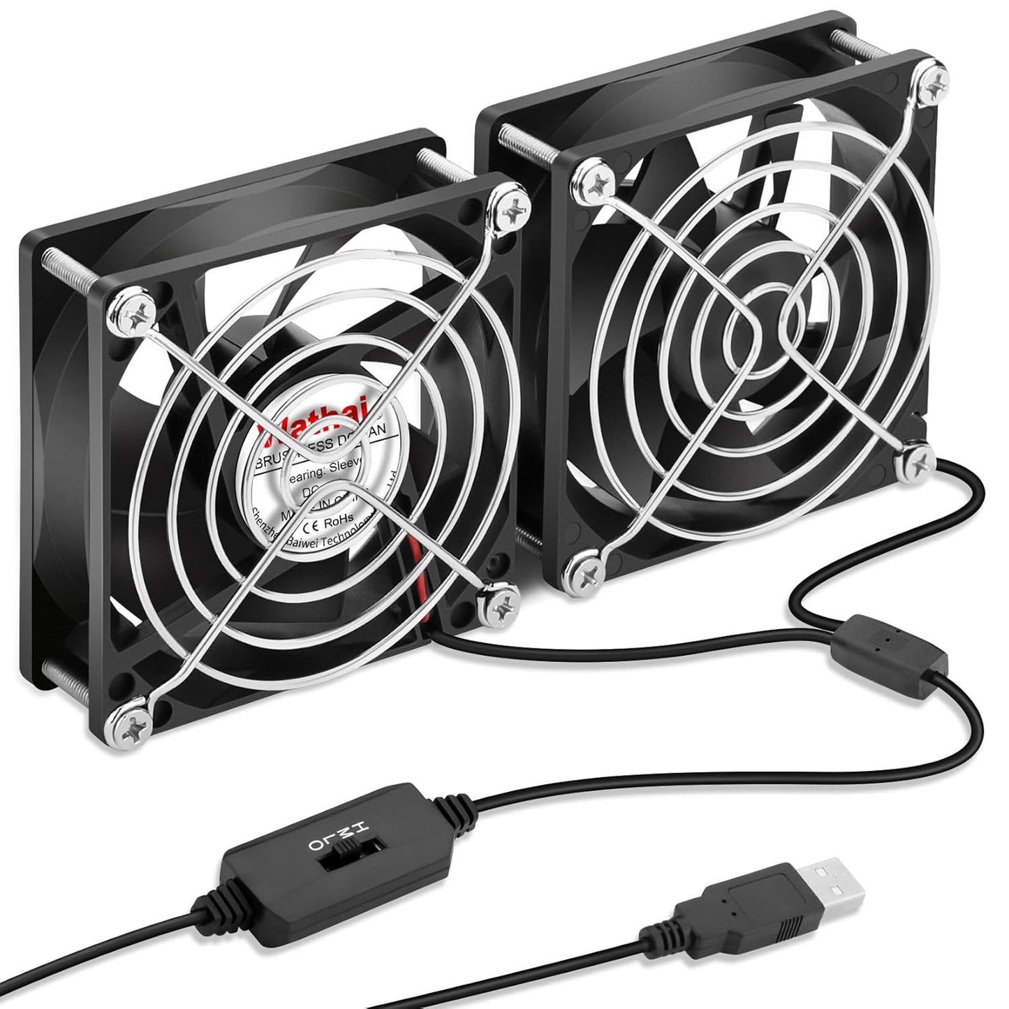 Wathai 80mm x 80mm x 25mm USB Fan 5V for Computer Laptop Router DVR Xbox Cooling 2 Packs