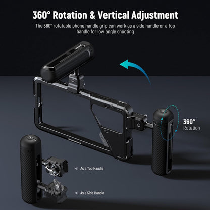NEEWER S25 Ultra Phone Cage, PA082 Mobile Video Rig Phone Stabilizer for Video Recording with PA045E Bluetooth Side Handle, 67mm Filter Adapter, 17mm Lens Backplate & T Mount Compatible with Moment
