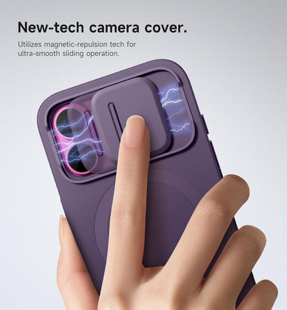 SURITCH for iPhone 16 Case with Magnetic Camera Slide Cover and Adjustable Kickstand, Compatible with MagSafe, Shockproof Bumper Case Slim Protective Cover 6.1 Inch, Dark Purple