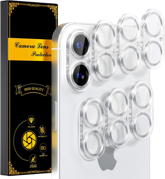 beuxece for 6 Pack iPhone 16 / iPhone 16 Plus Camera Lens Protector [Drop Protection] [Case Friendly] [Easy Installation] 9H Tempered Glass Camera Screen Protector Cover Accessories, CD Silver