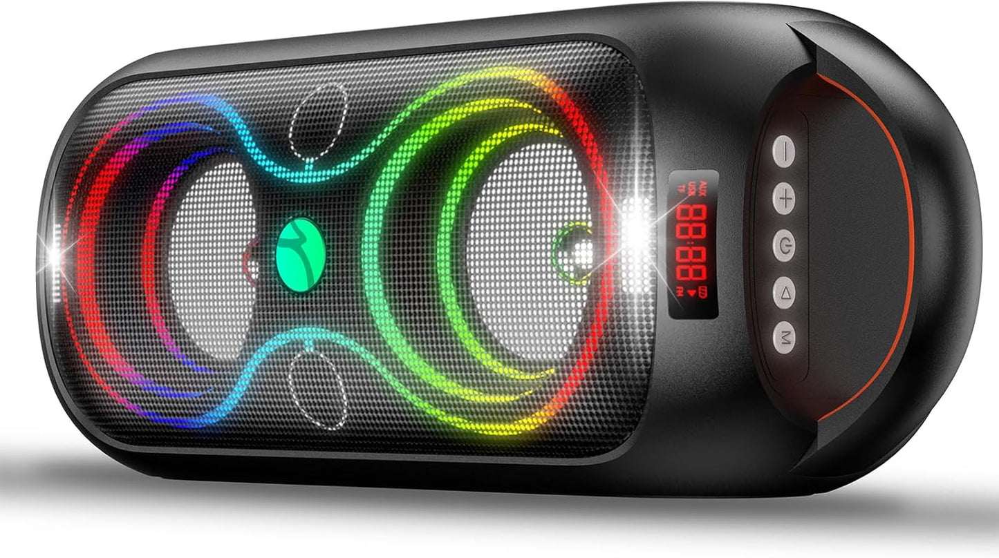 Portable Bluetooth Speaker 120dB Loud with Beat-Sync LED Lights & Dual 4-inch Speakers – 5 RGB Modes + 8 Colors, Bluetooth 5.3, USB/TF/AUX/FM/Mic, TWS Pairing – for Outdoor, Party, Camping & Beach