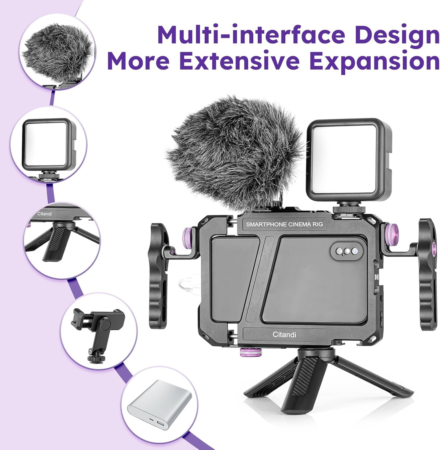 Universal Smartphone Filmmaking Stabilizer, Phone Cage for Vlogging and Videography, Compatible with Most Smartphones