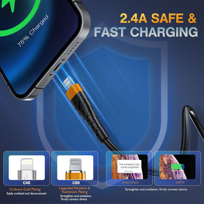 OIITH MFi Certified for iPhone Charger Cable 3 Pack 3 Ft, for Lightning Charging Cord, Fast 2.4A for iPhone USB Cord Compatible with iPhone12/11/XS/Max/XR/X/8/8P/7P/6/iPad - Orange