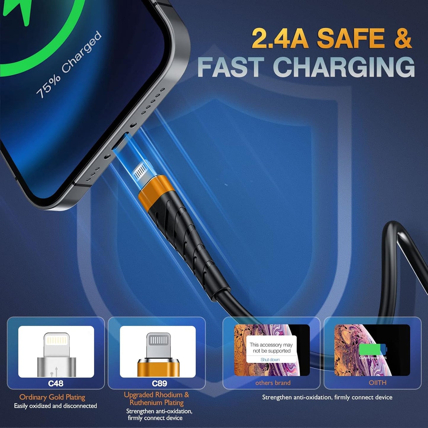 OIITH MFi Certified Short for iPhone Charger Cable 3 Pack 1 Ft, 12 inch for Lightning Charging Cord, Fast 2.4A for iPhone Data Cord Compatible with iPhone12/11/XS/Max/XR/X/8/8P/7P/6/iPad - Orange