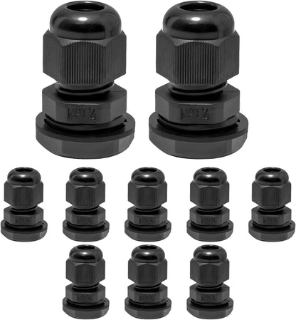 10 Pcs 1/4" NPT Nylon Cable Glands, IP68 Waterproof Adjustable Cord Grip Cable Connector Strain Relief Wire Protectors for 4-6mm Cable Diameter, Black