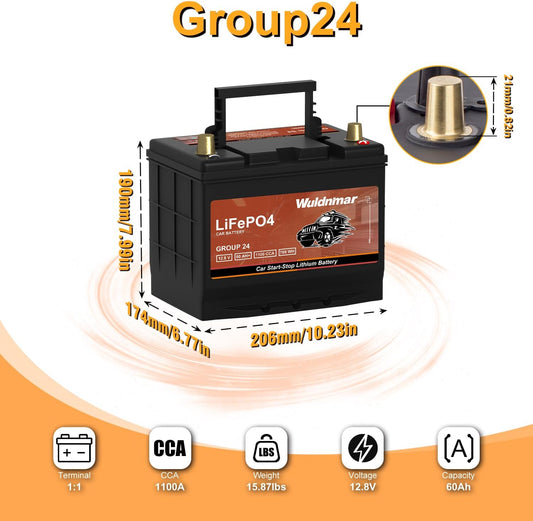 High Performance G24 12V 60AH Lithium Car Start Stop Battery with 1100CCA and 60 Month Warranty