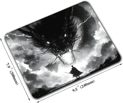 Japanese Samurai Cartoon Anime Dragon Custom Mouse Pad with Non-Slip Rubber, Small Square Design for Wireless Laptop & Computer Mouse Pads for Desk, 9.5 x 7.9 inch Smooth Surface for Gaming & Office