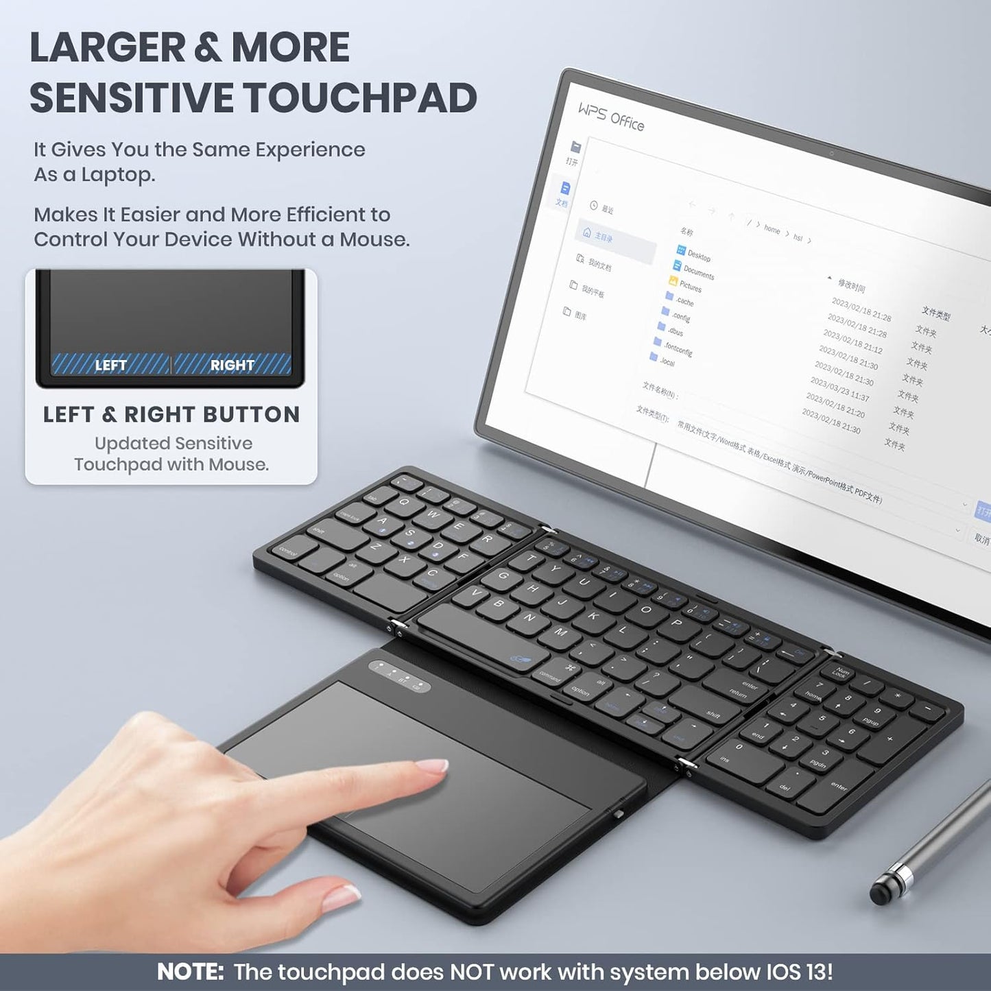 Foldable Bluetooth Keyboard, Portable Full Size Folding Keyboard with Large Touchpad, Numeric Keypad, PU Leather, Wireless TravelKeyboard for Windows Android Mac(Sync up to 3 Devices)