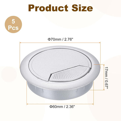 uxcell 5 Pcs 60mm (2.36 Inch) Desk Grommet, Plastic Cable Hole Cover, Wire Cord Cable Organizer for Home Office Computer Desk Cabinet, Silver