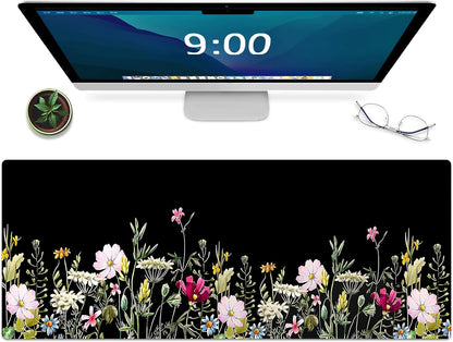 Gaming Mouse Mat Forest Background Pattern XXL XL Large Mouse Mat Long Extended Mouse Pad Desk Mat Non-Slip Rubber Mice Pads Stitched Edges Thin Pad (Floral)