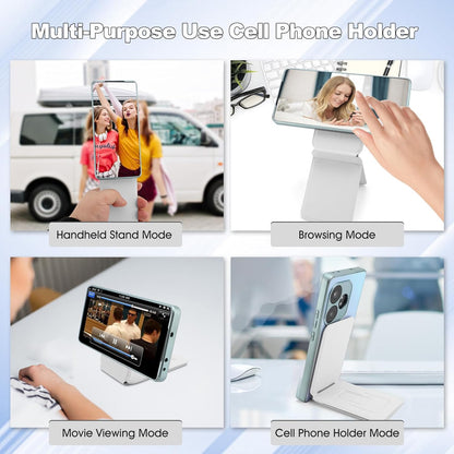 Phone Stand, Foldable Magnetic Phone Tripod, Angle Adjustment & Strong Magnets PU Leather Phone Stand, Compatible with All Smart Phone 16/15/14/13/12 (White)
