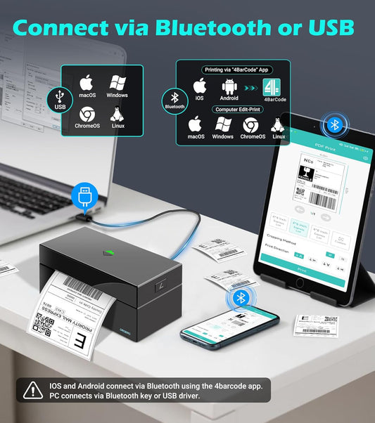 ORGBRO Bluetooth Thermal Shipping Label Printer, Z1-Plus Wireless 4X6 Shipping Label Printer for Small Business Office or Home Support iPhone Android Windows macOS Chrome Amazon Ebay Shopify USPS