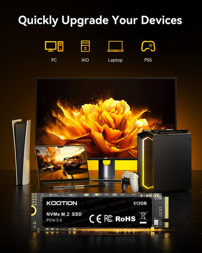 KOOTION 512GB PCIe 3.0 M.2 Internal Solid State Drive PCle 3.0x4 SSD NVMe M.2 2280 Internal SSD Up to 3500MB/s PCIe Gen 3 NVMe SSD Less Heat Large Storage M.2 Internal Solid State Hard Drive for PC