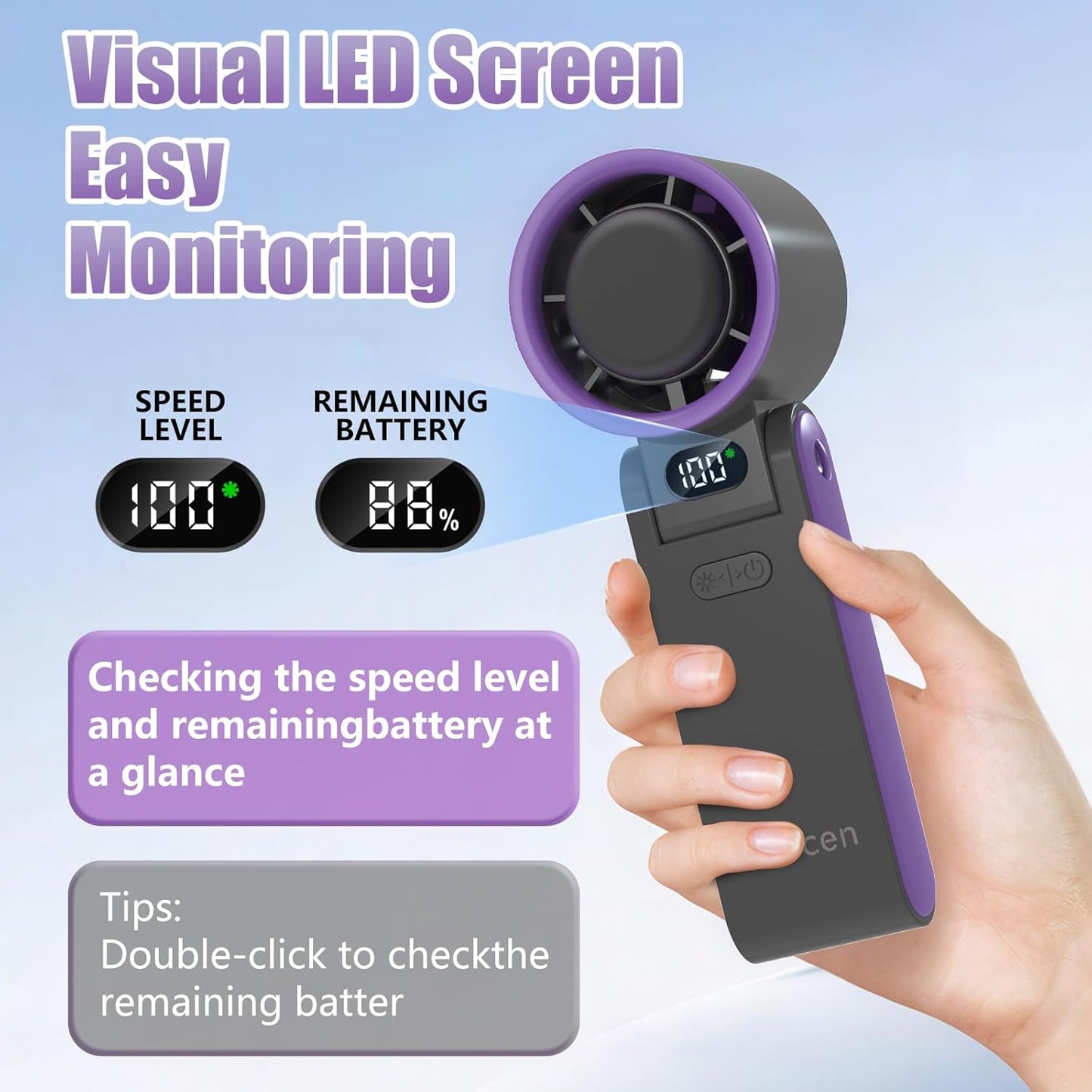 Portable Handheld Fan Rechargeable 100 Speeds Turbo Ice Cooling Fan Personal Mini Fan Small Foldable 3-IN-1 Neck/Desk/Hand Fan, Travel Essentials Gifts for Women Men/Grey