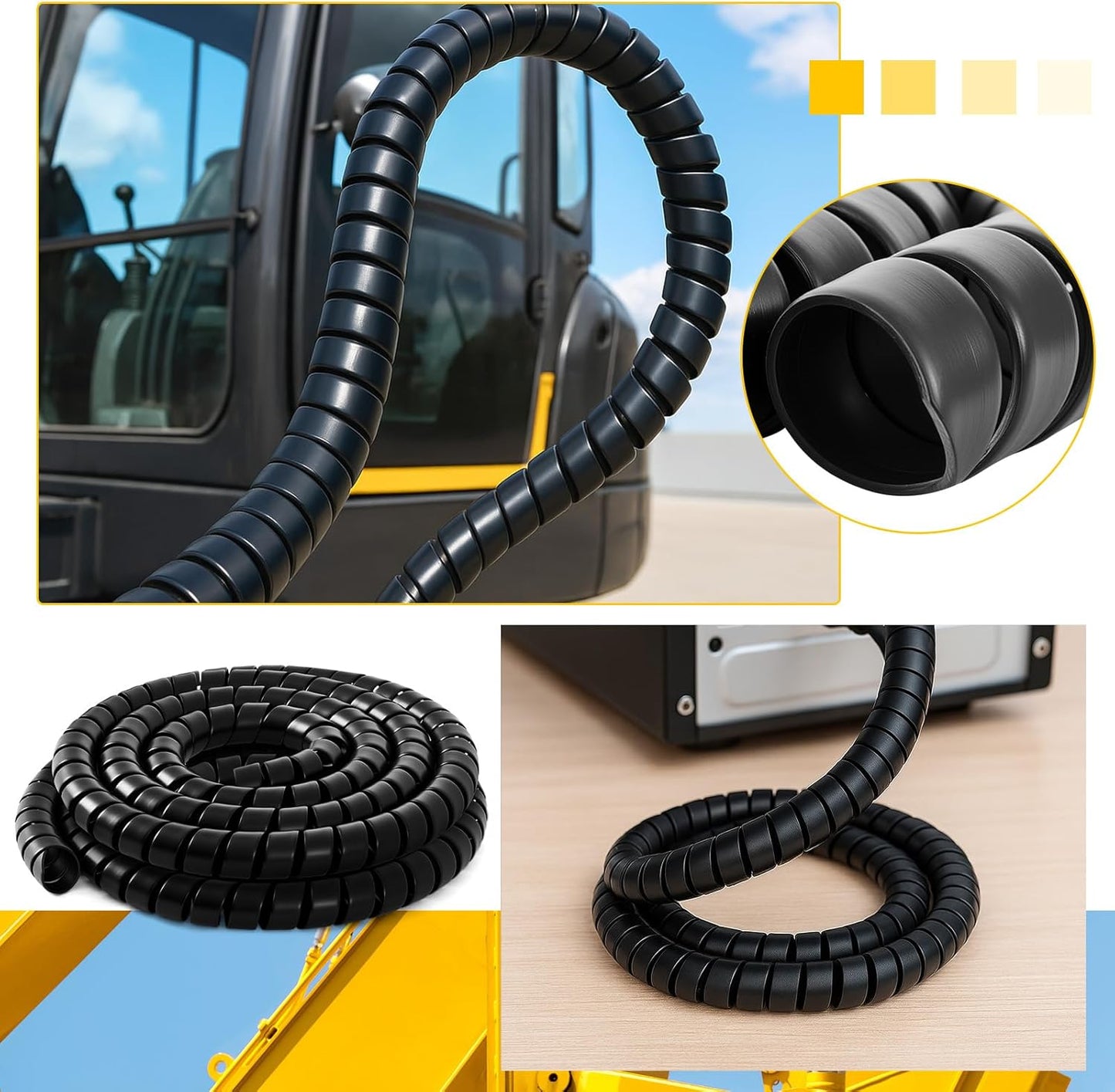 Spiral Wrap Cable Protector, Safe 2.0" Od x 20' Pre Cut Lengths Hydraulic Hose Protector Wrap to Avoid Wear and Extend Life for Hydraulic Pneumatic Hoses