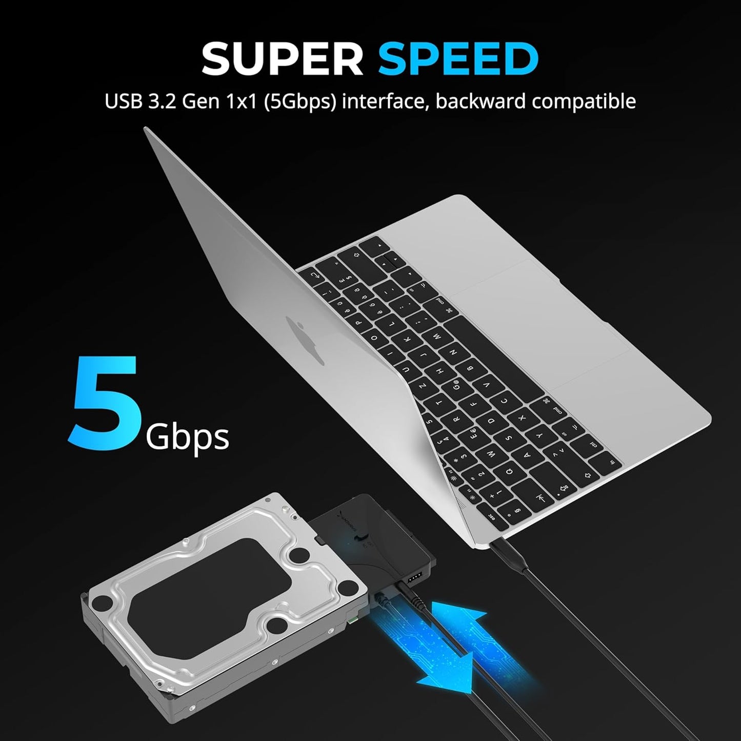 SABRENT USB Type-C to SSD/SATA/IDE 2.5/3.5/5.25-INCH Hard Drive Converter with UL Power Supply & LED Activity Lights [10TB Support] (USB-DS12)