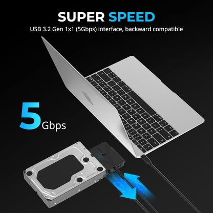 SABRENT USB Type-C to SSD/SATA/IDE 2.5/3.5/5.25-INCH Hard Drive Converter with UL Power Supply & LED Activity Lights [10TB Support] (USB-DS12)