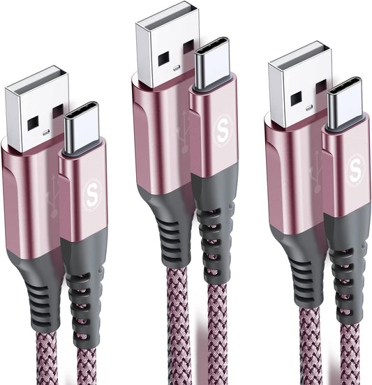 sweguard USB Type C Charger Cable [3-Pack,10ft+6.6ft+3.3ft] iPhone 16 Charger Nylon Braided Cord for iPhone 16 15 Pro Max Plus Samsung Galaxy S24 S23 S22 S21 S20 S10 Note 20 10 A54 Pixel LG Moto PS5