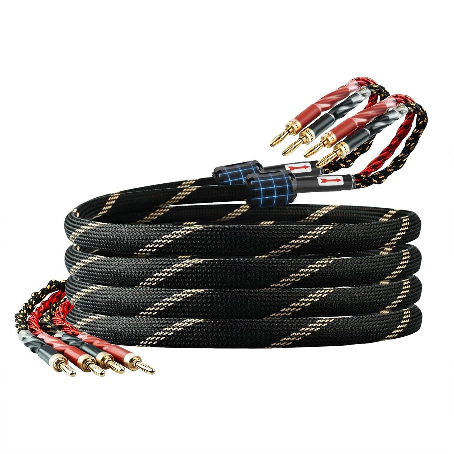 12 AWG Audiophile HiFi Speaker Audio Cable–4N OFC Core,24K Gold-Plated Banana Plugs with Nylon Braid,Compatible with Amplifier,Speakers,AV Receiver & Home Theater(6.56ft/2m) 2-Pack