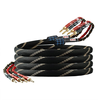 9 AWG Audiophile HiFi Speaker Audio Cable–4N OFC Core,24K Gold-Plated Banana Plugs with Nylon Braid,Compatible with Amplifier,Speakers,AV Receiver & Home Theater(9.84ft/3m) 2-Pack