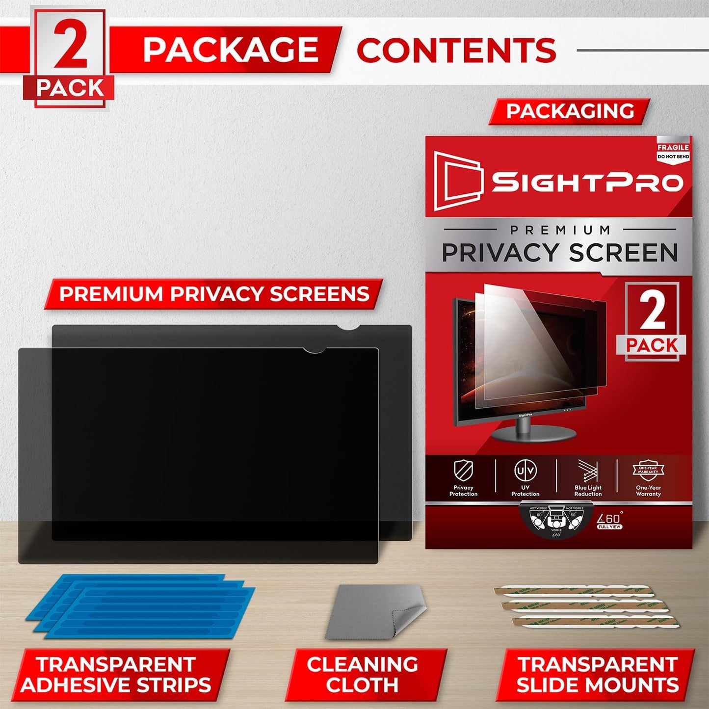 27 Inch 16:9 [2 Pack] Computer Privacy Screen Filter for Monitor - Privacy Shield and Anti-Glare Protector