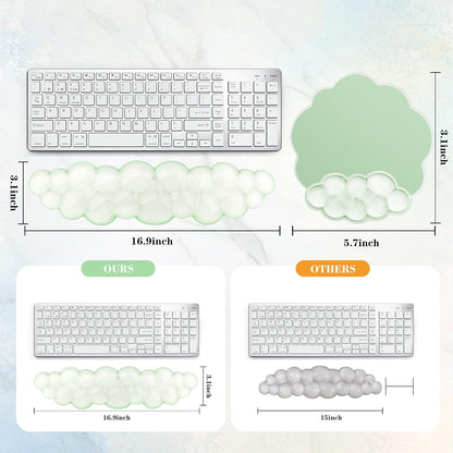 Gel Cloud Keyboard and Mouse Wrist Rest, Cute Wrist Support and Arm Support Rest for Typing Pain Relief，Suitable for Office/Computer/Laptop/Gaming Set-Green