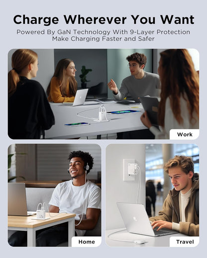 PISEN 120W USB C Charger - 120W 4-Port GaN USB C Charger Block Fast Charging with 6FT USB-C to C Cable, 120W Charger for MacBook Pro/Air, Pixelbook, iPad, iPhone Series, Samsung, Pixel 8, Steam Deck